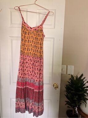 Target, Knox Rose Boho Tiered Maxi Dress in Pink & Mustard